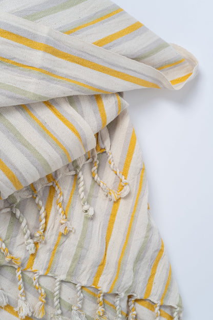 Ereniko Cotton Linen Turkish Towel in Bath and Hand Sizes, Yellow Stripe – view 5