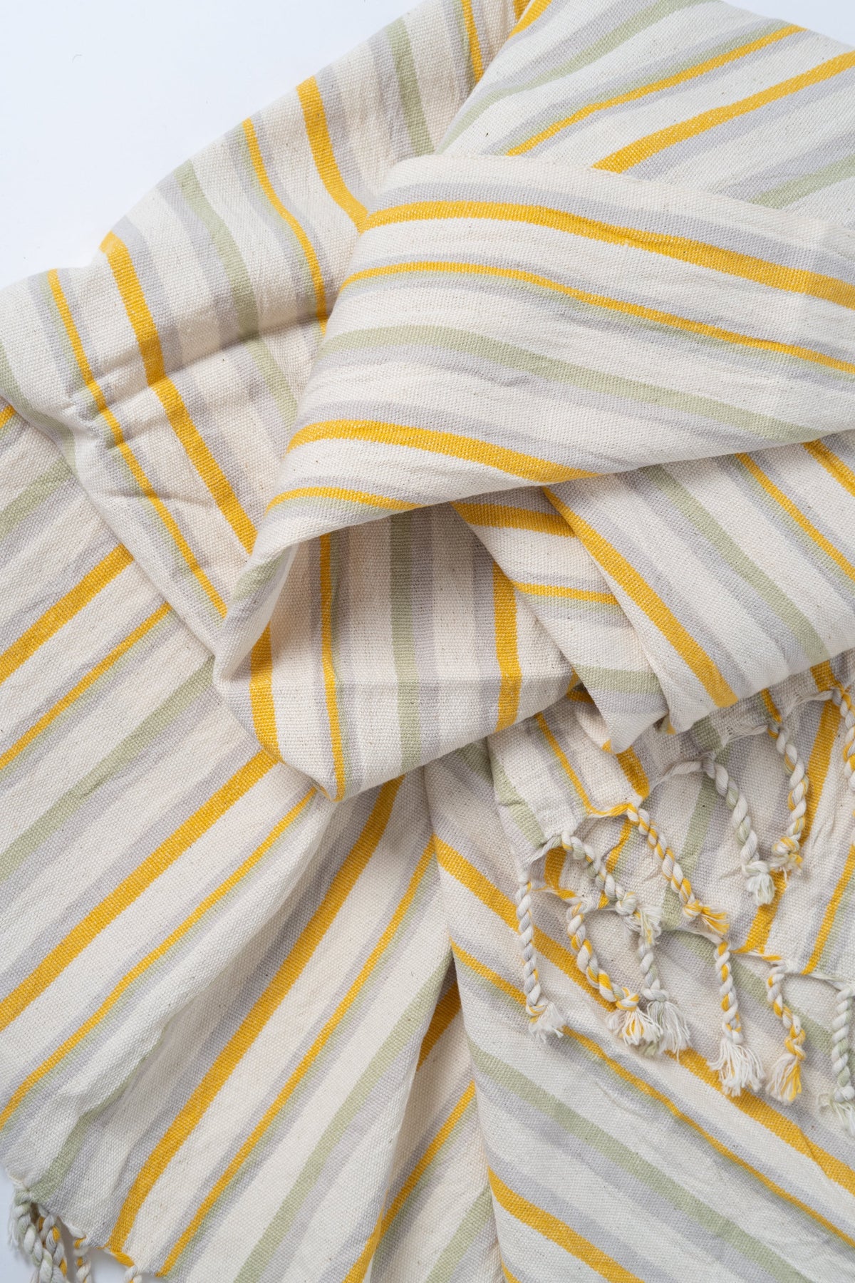 Ereniko Cotton Linen Turkish Towel in Bath and Hand Sizes, Yellow Stripe – view 6