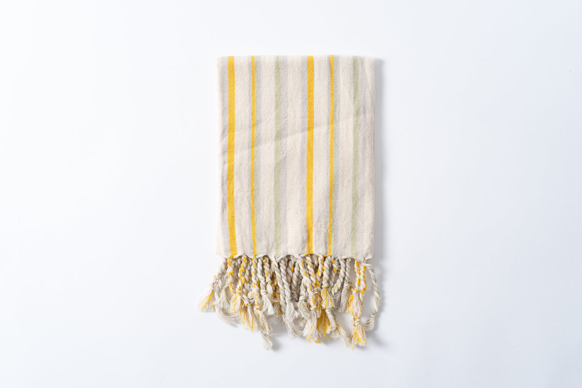 Ereniko Cotton Linen Turkish Towel in Bath and Hand Sizes, Yellow Stripe – view 7