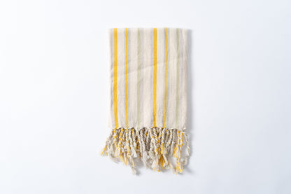 Ereniko Cotton Linen Turkish Towel in Bath and Hand Sizes, Yellow Stripe – view 7