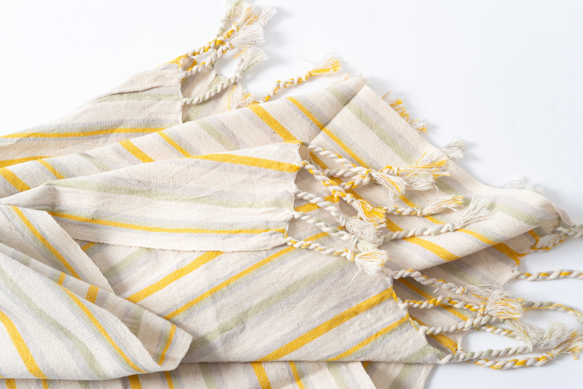 Ereniko Cotton Linen Turkish Towel in Bath and Hand Sizes, Yellow Stripe – view 8