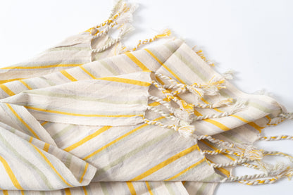 Ereniko Cotton Linen Turkish Towel in Bath and Hand Sizes, Yellow Stripe – view 8