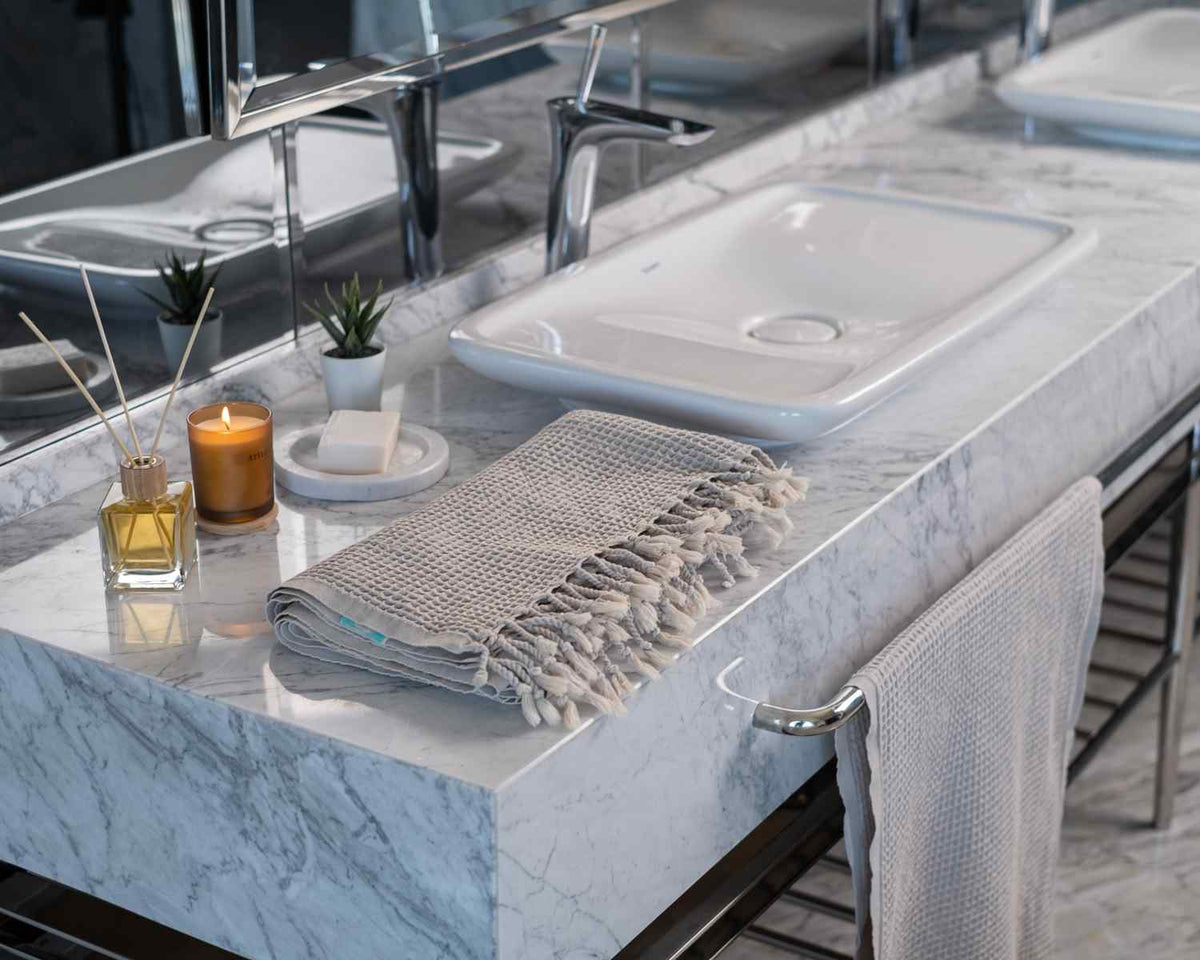 Waffle Weave Organic Cotton Turkish Towel, Stone Washed Bath and Hand – view 18