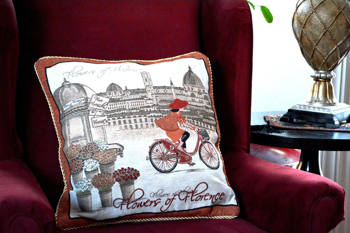 Flowers of Florence Italy Skyline Woven Tapestry Pillow Cover – view 9