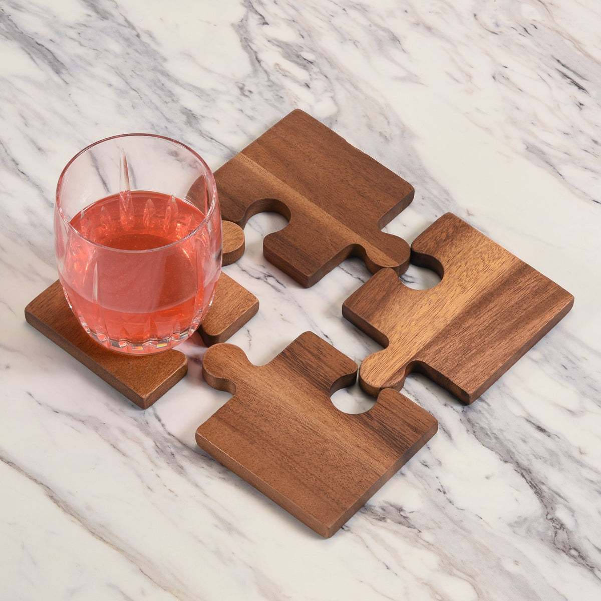 Acacia Wood Puzzle Piece Coasters That Form a Trivet, Set of 4 – view 3
