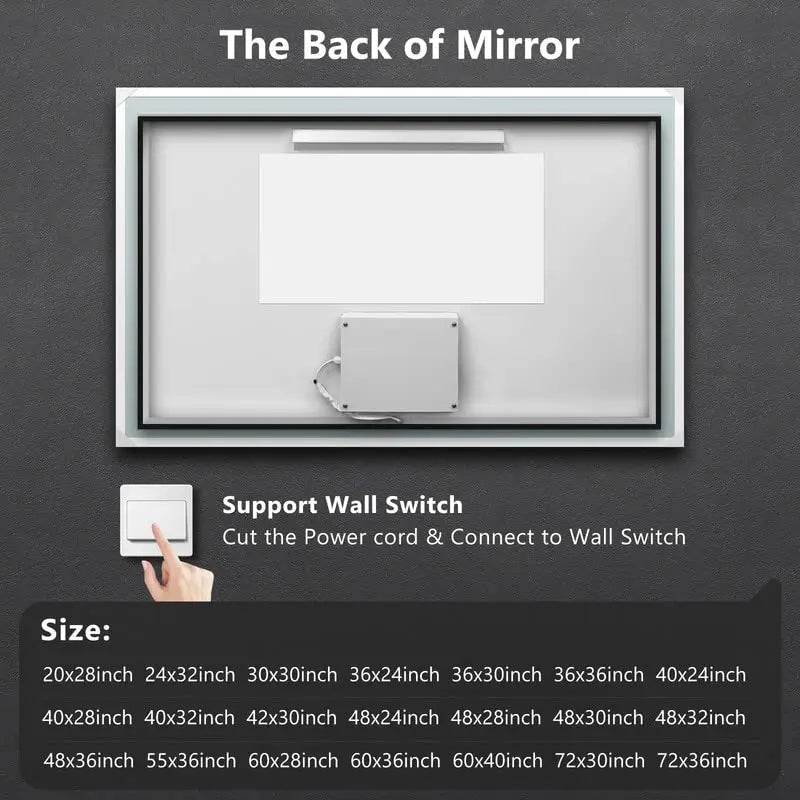 Deluxe Center Glow LED Bathroom Mirror with Anti-Fog, Large Sizes – view 8