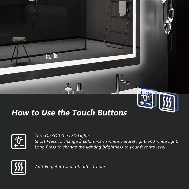 Deluxe Center Glow LED Bathroom Mirror with Anti-Fog, Large Sizes – view 11