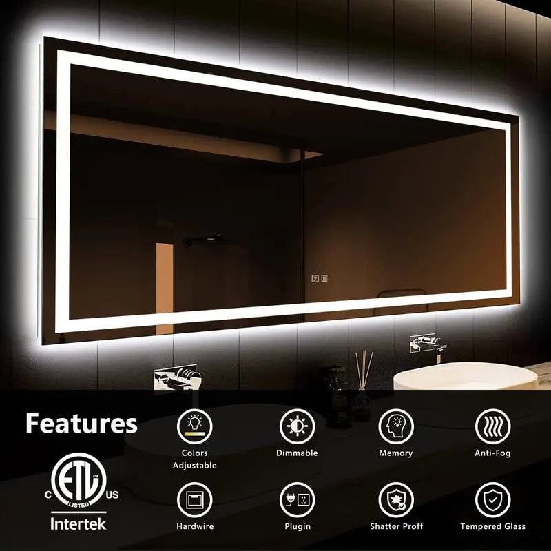 Deluxe Center Glow LED Bathroom Mirror with Anti-Fog, Large Sizes – view 12