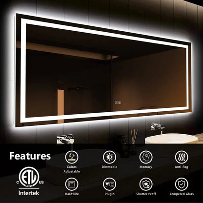 Deluxe Center Glow LED Bathroom Mirror with Anti-Fog, Large Sizes – view 12