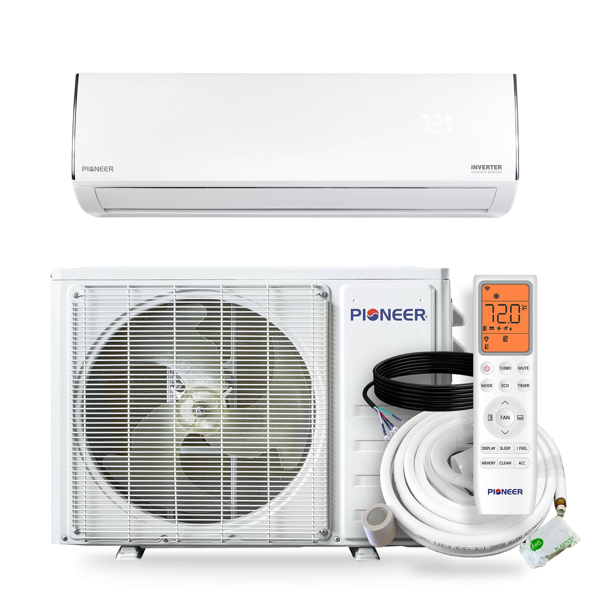 Pioneer Diamante Essenza 35,000 BTU 17 SEER2 230V High-Wall Ductless Mini-Split Air Conditioner Inverter Heat Pump with 16 Ft. Kit