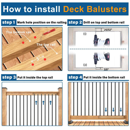 Wrought Iron Hollow Deck Balusters with Screws and Connectors – view 3