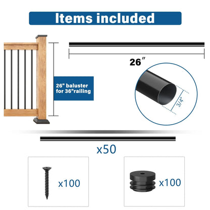 Wrought Iron Hollow Deck Balusters with Screws and Connectors – view 4