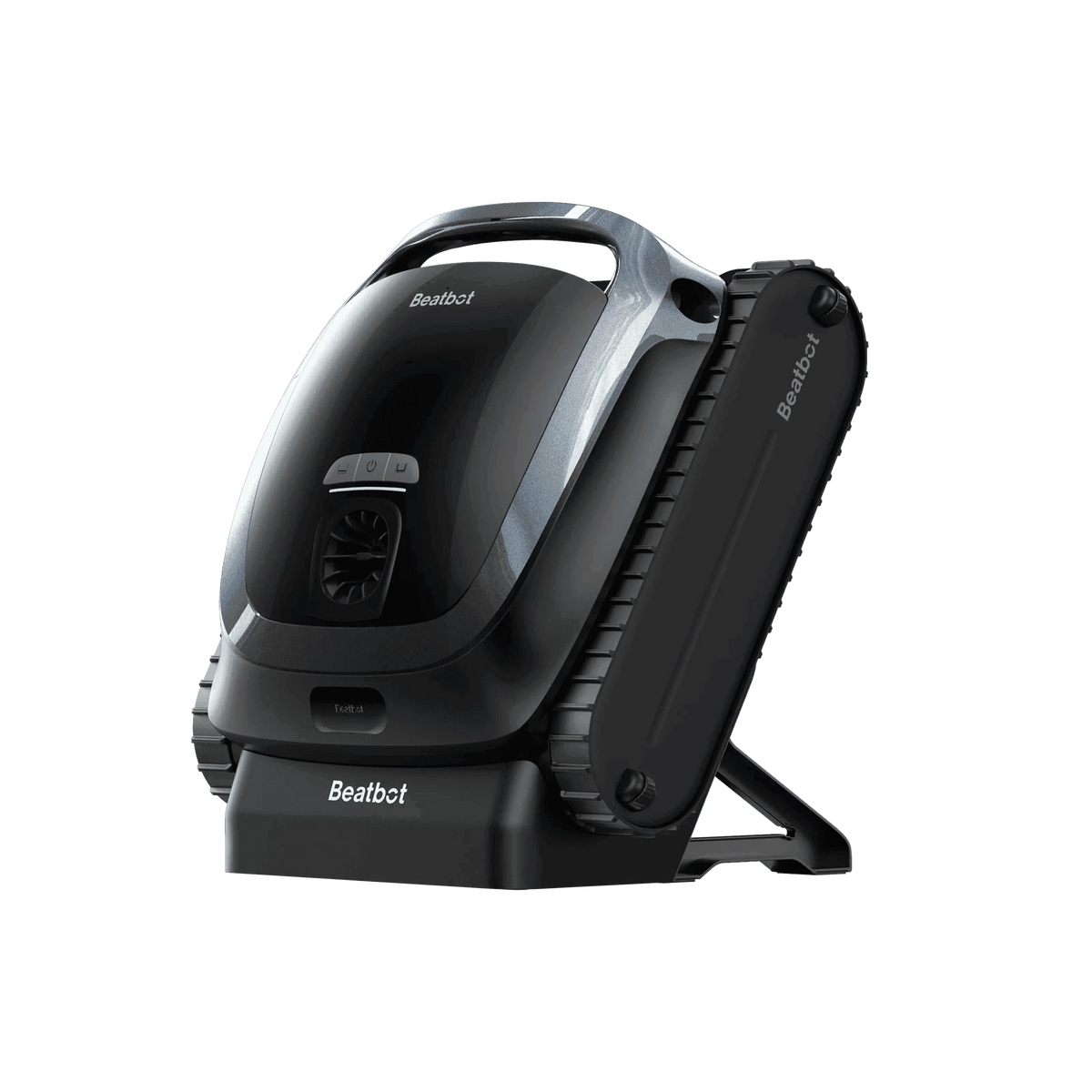 AquaSense 2 cordless robotic pool cleaner scrubbing the waterline of a backyard swimming pool