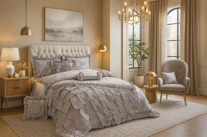 Silver Satin Ruffle Rose Petals Comforter Set, 6-Piece – view 7