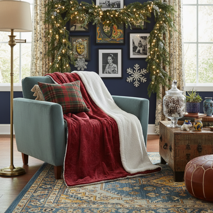Merlot Red Embossed Reversible Microfleece and Sherpa Throw Blanket – view 10