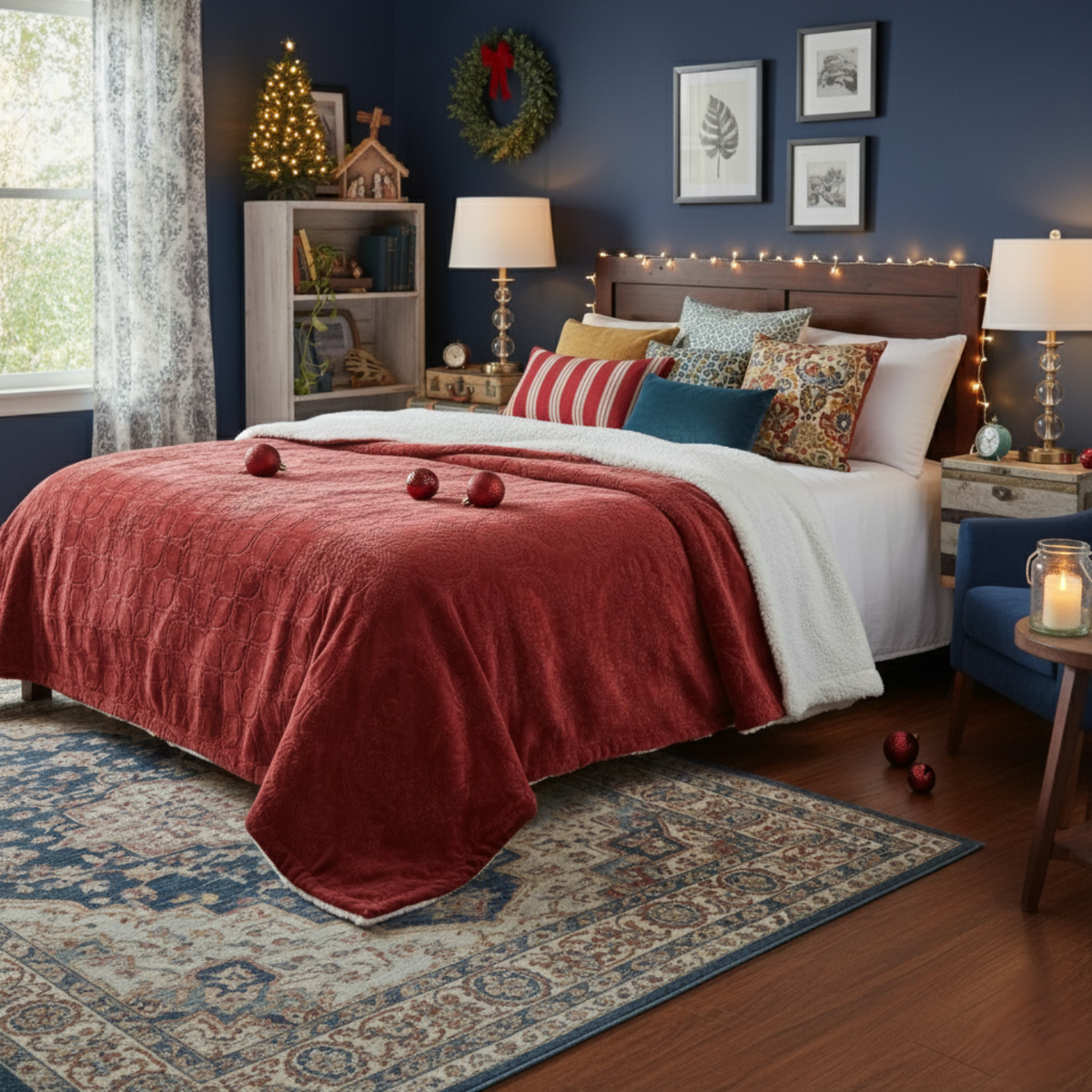Merlot Red Embossed Reversible Microfleece and Sherpa Throw Blanket – view 8