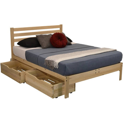 Full Size Solid Wood Platform Bed Frame with Slatted Headboard – view 4