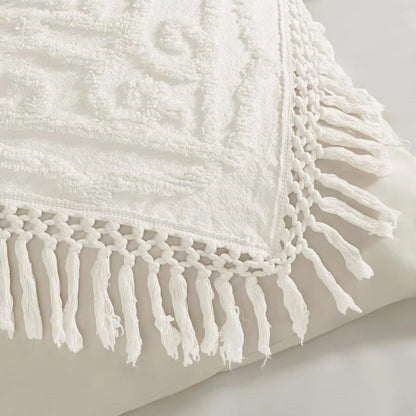 Off-White Cotton Chenille Medallion Bedspread Set with Fringe, Full/Queen – view 3