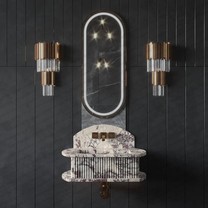 Calacatta Viola Marble Fluted Wall-Mount Bathroom Sink with Backsplash – view 6