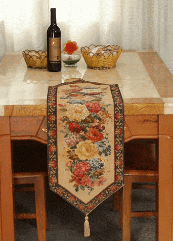 Woven Floral Blended Fabric Table Runner, Morning Awakening Motif