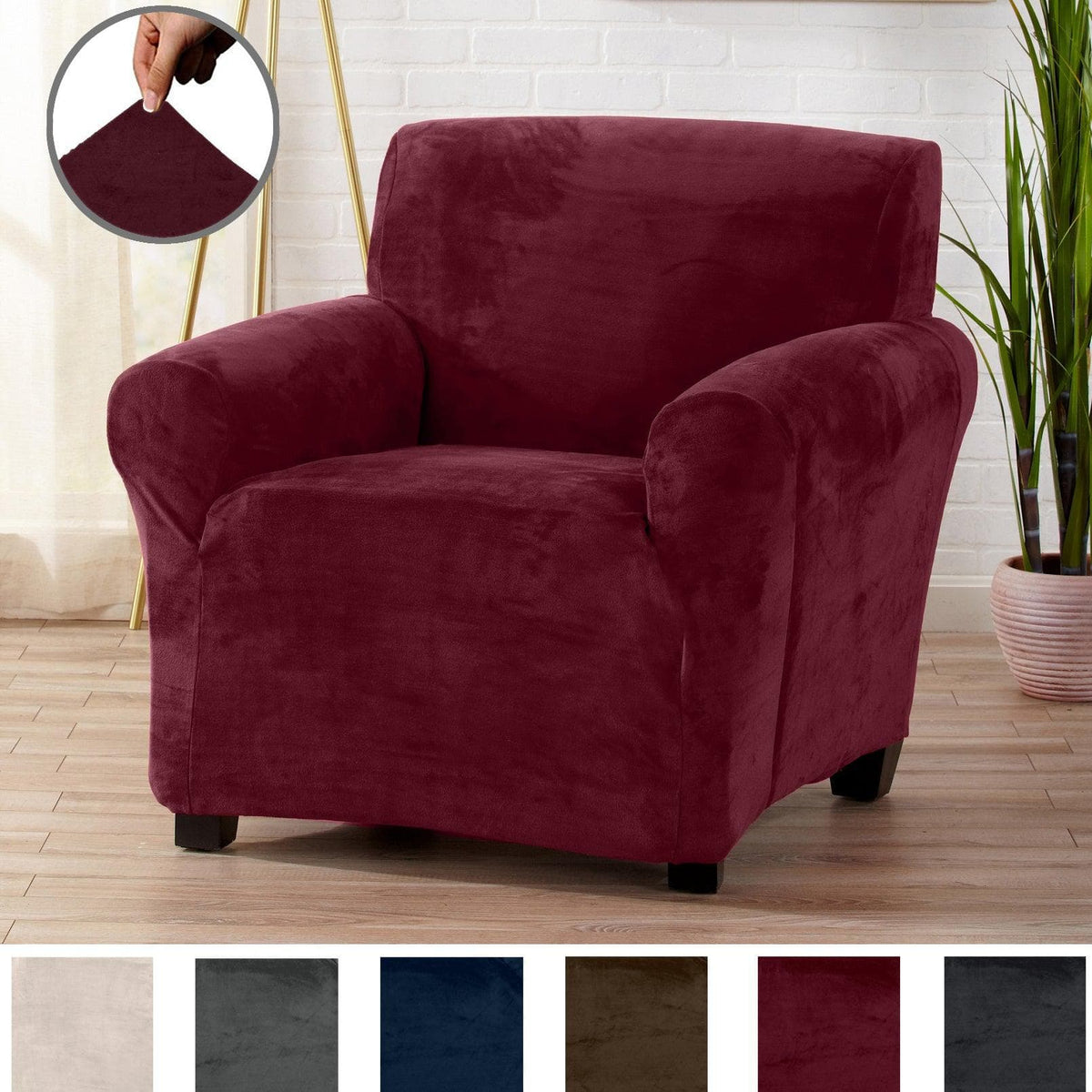 Velvet Stretch Slipcover – Gale Collection Form-Fit Sofa Cover – view 246