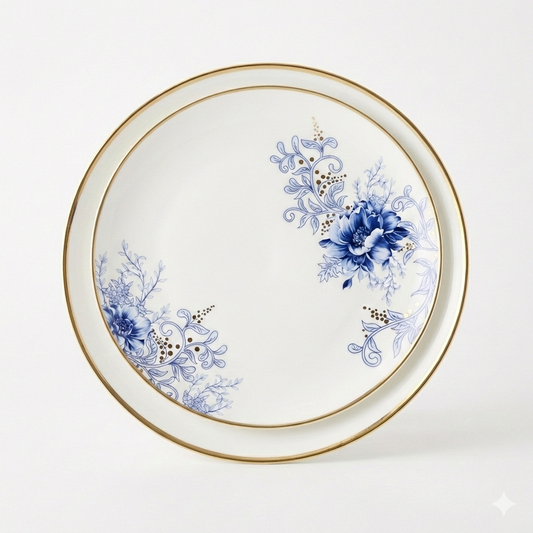 Porcelain Blue Floral Accent Plates, Set of Four