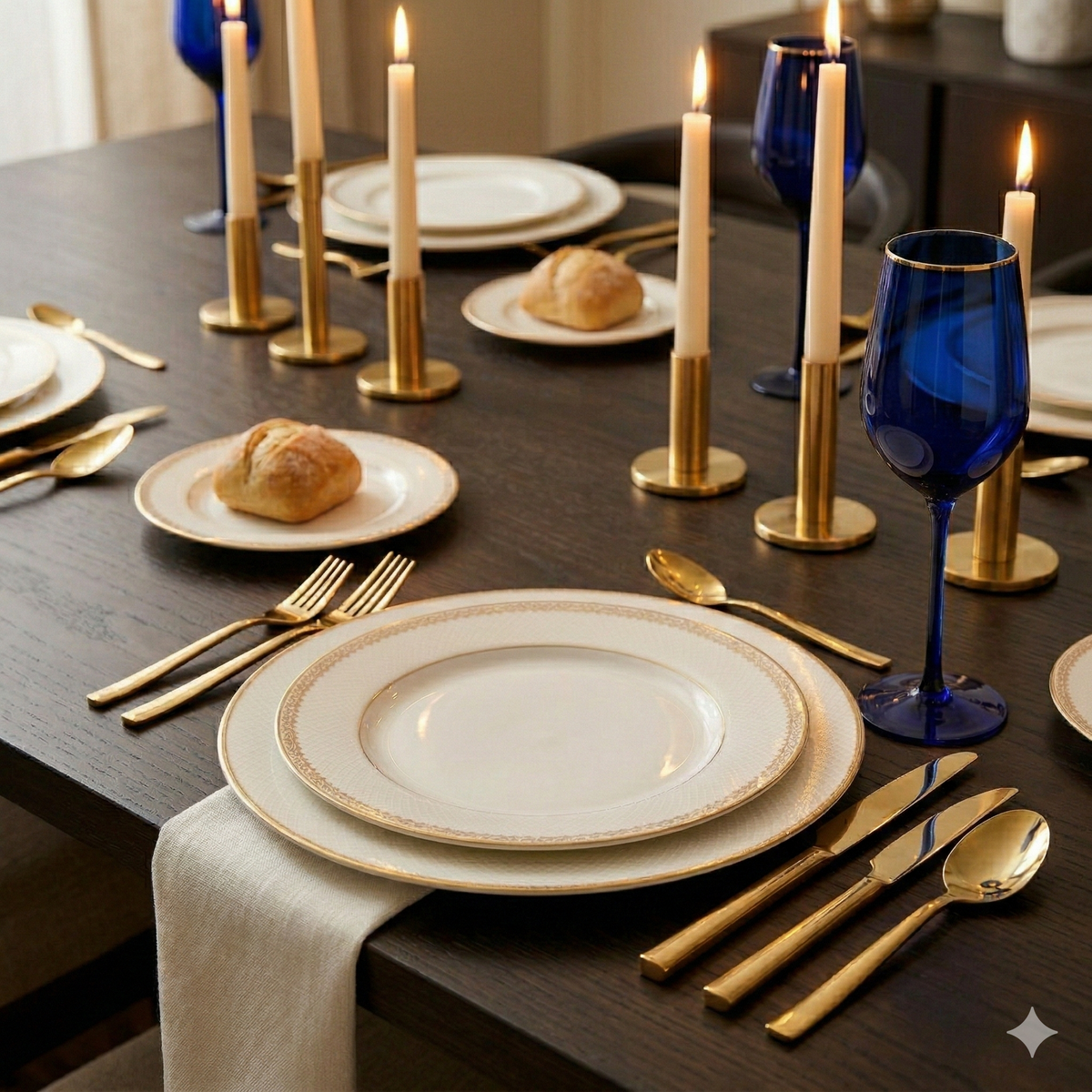 Navy Gloss Wine Glasses with 14k Gold Rim, Set of 4 – view 2