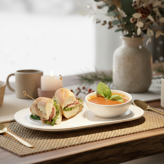 Fine White Porcelain Soup and Sandwich Plates, Set of Four