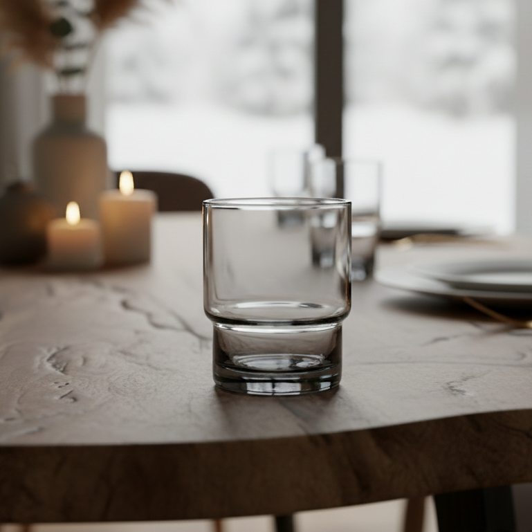 Smoke Tinted Glass Rock Tumblers - Set of Four