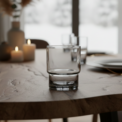 Smoke Tinted Glass Rock Tumblers - Set of Four