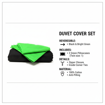 100% Cotton Reversible Duvet Cover Set in Lime Green and Black – view 2