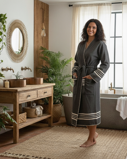 Organic Turkish Cotton Kimono Bathrobe, Long Unisex Spa Robe – view 2