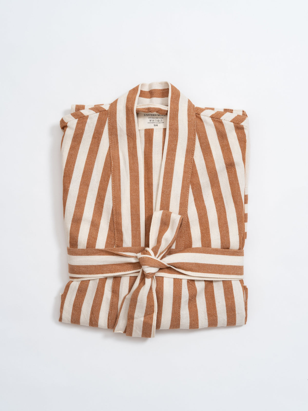Biscotto Girit Caramel Stripe 100% Linen Turkish Peshtemal Robe – view 3
