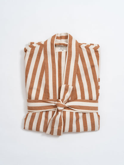 Biscotto Girit Caramel Stripe 100% Linen Turkish Peshtemal Robe – view 3