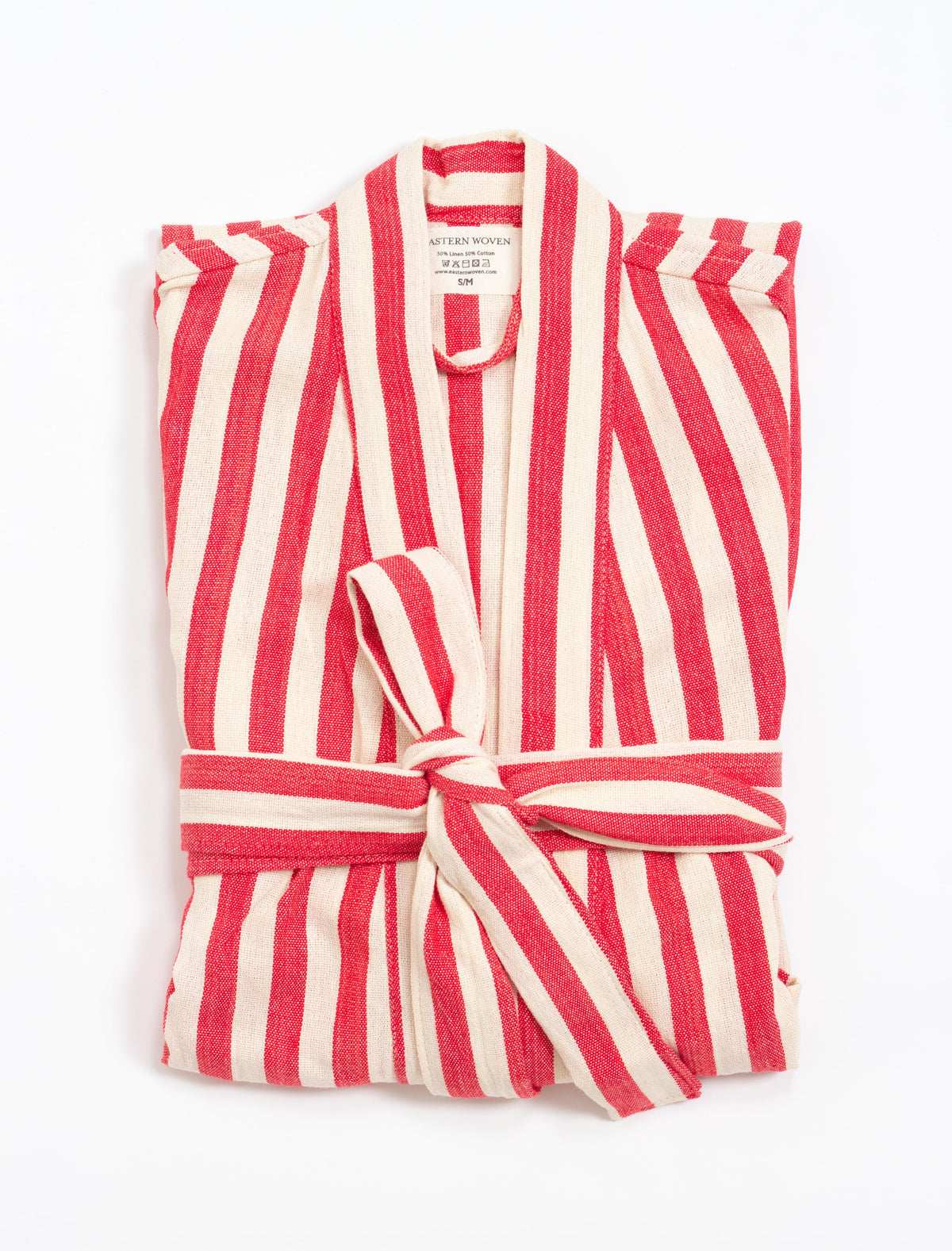 Red Girit Cotton Linen Turkish Robe with Pockets and Belt – view 3