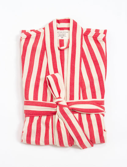 Red Girit Cotton Linen Turkish Robe with Pockets and Belt – view 3