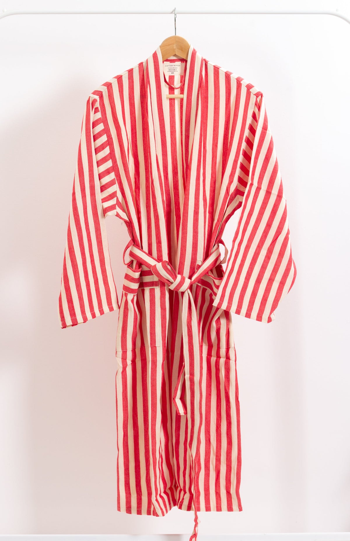 Red Girit Cotton Linen Turkish Robe with Pockets and Belt – view 4