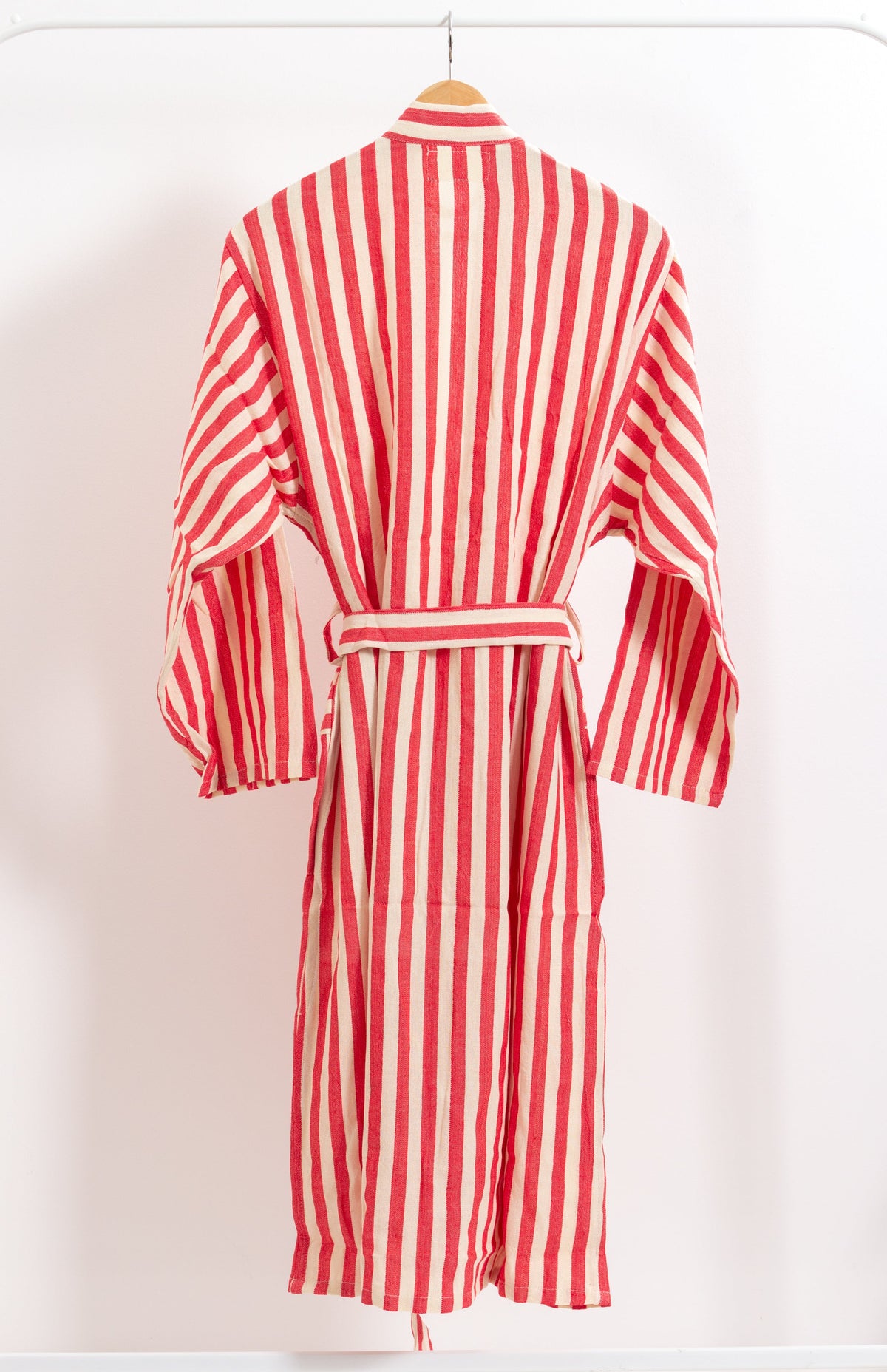 Red Girit Cotton Linen Turkish Robe with Pockets and Belt – view 5