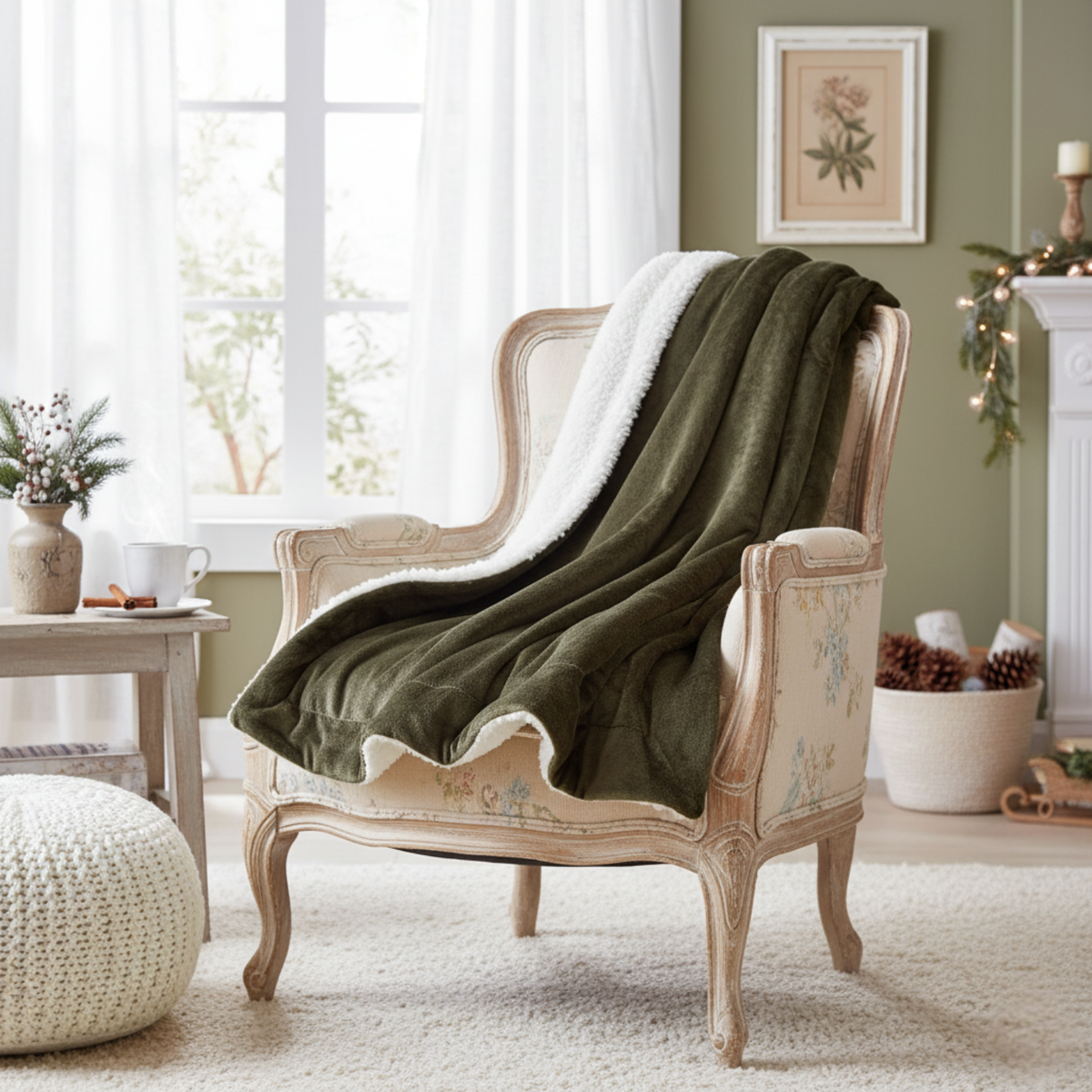Evergreen Green Micro Fleece and Sherpa Throw Blanket – view 2