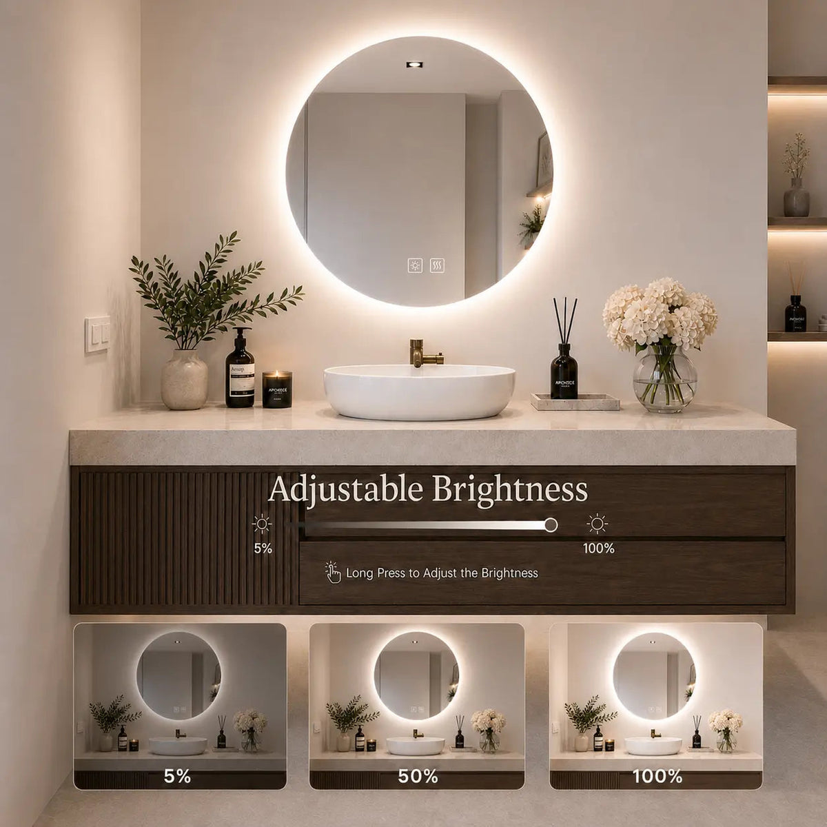 Round Backlit LED Bathroom Vanity Mirror with Dimmable Lights – view 2