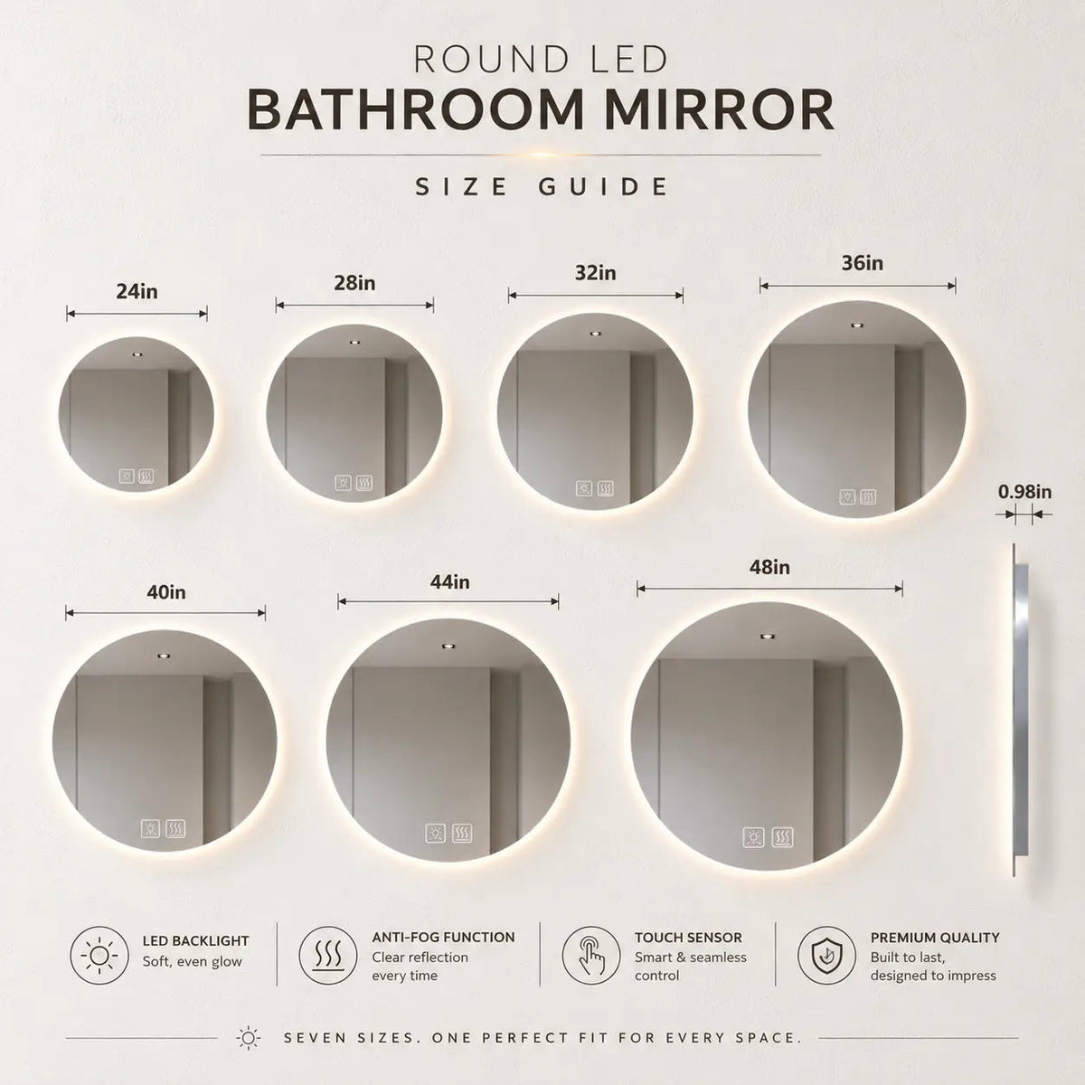 Round Backlit LED Bathroom Vanity Mirror with Dimmable Lights – view 5