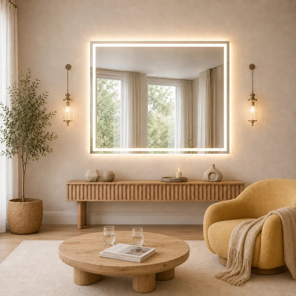 Compact Center Glow LED Bathroom Mirror with Anti-Fog and Dimmer – view 2