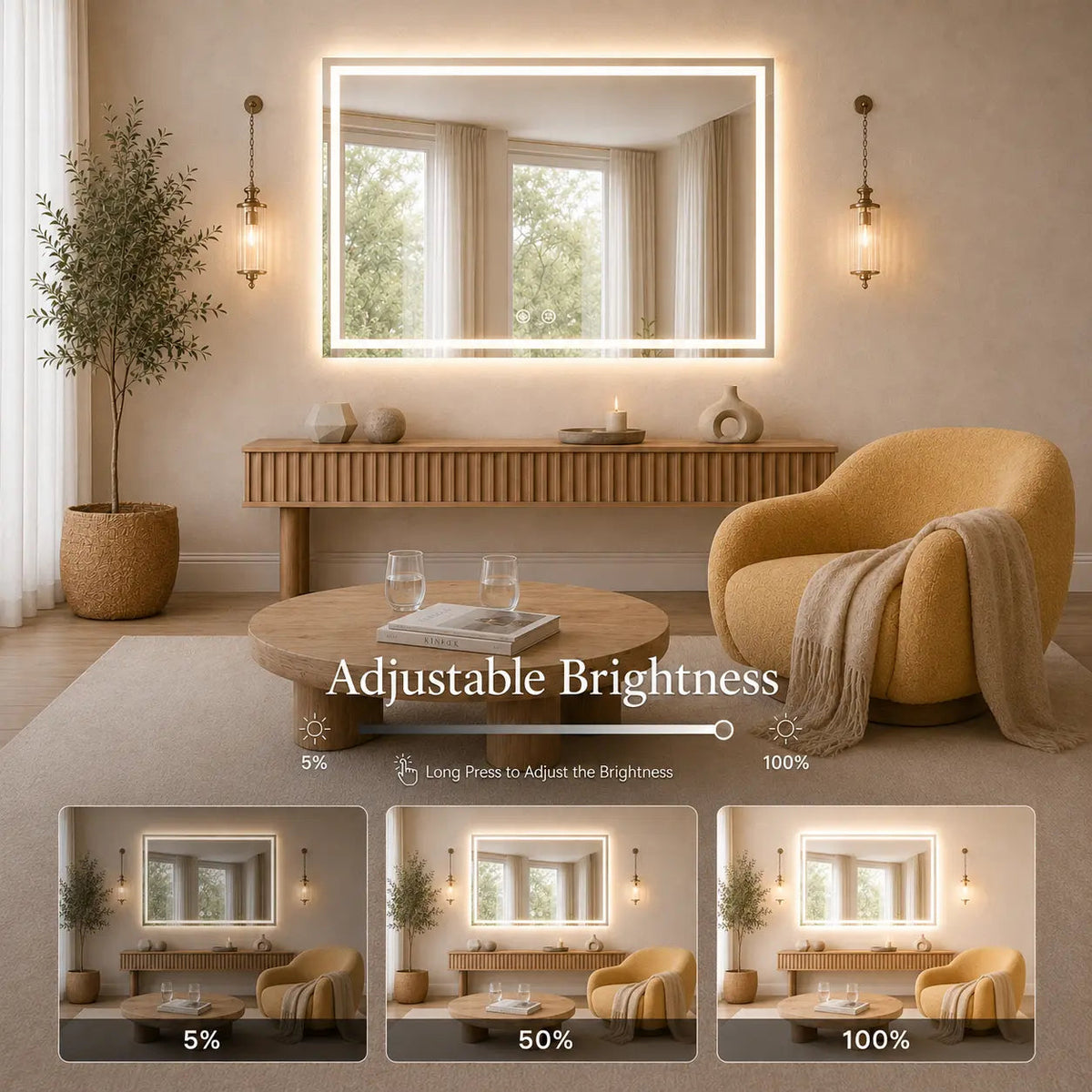 Compact Center Glow LED Bathroom Mirror with Anti-Fog and Dimmer – view 3