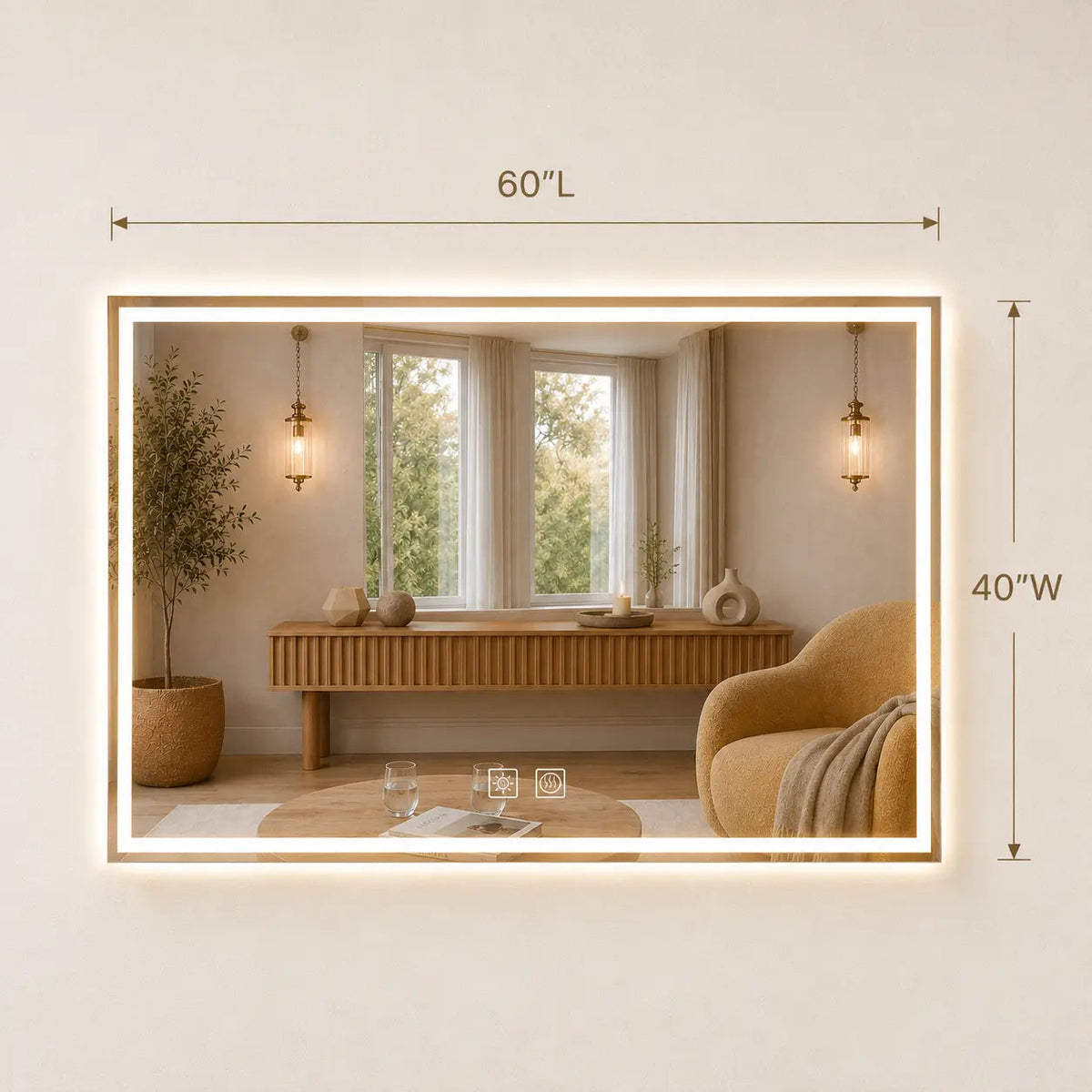 Compact Center Glow LED Bathroom Mirror with Anti-Fog and Dimmer – view 5