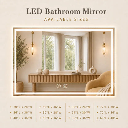 Compact Center Glow LED Bathroom Mirror with Anti-Fog and Dimmer – view 6