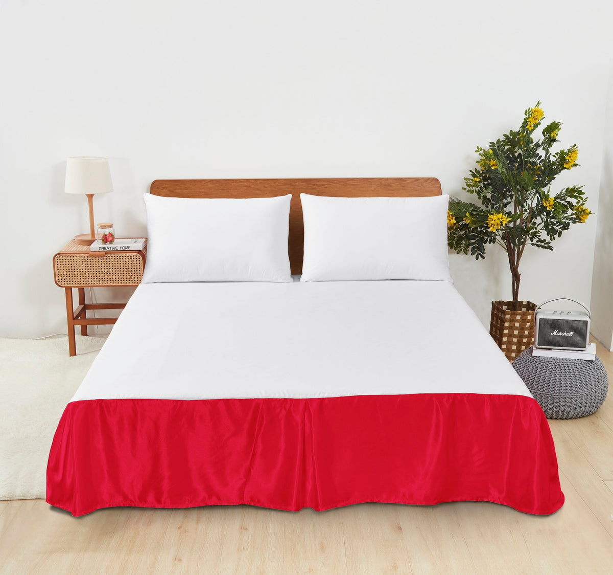 Bright Red Satin Platform Tailored Bed Skirt, 14-Inch Drop