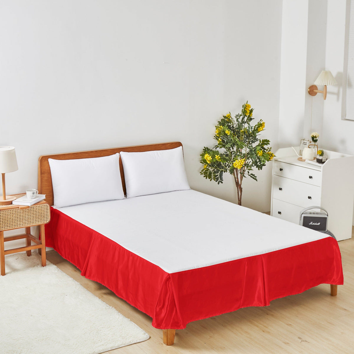 Bright Red Satin Tailored Platform Bed Skirt, 14-Inch Drop – view 3