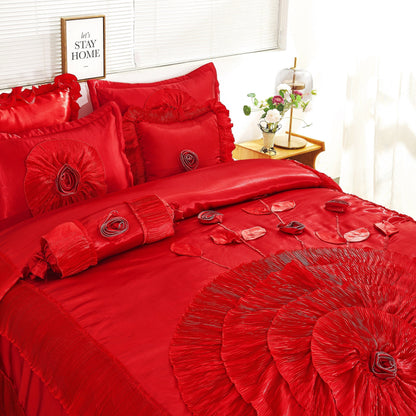 Romantic Red Rose Satin Ruffle Victorian Glam Comforter Set – view 4