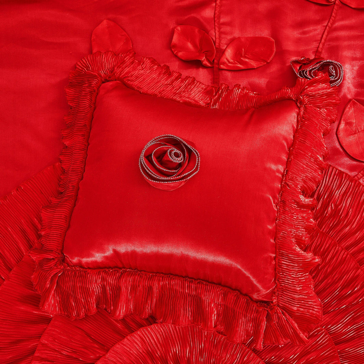 Romantic Red Rose Satin Ruffle Victorian Glam Comforter Set – view 8