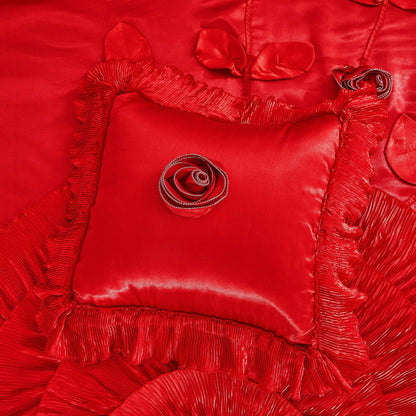 Romantic Red Rose Satin Ruffle Victorian Glam Comforter Set – view 8